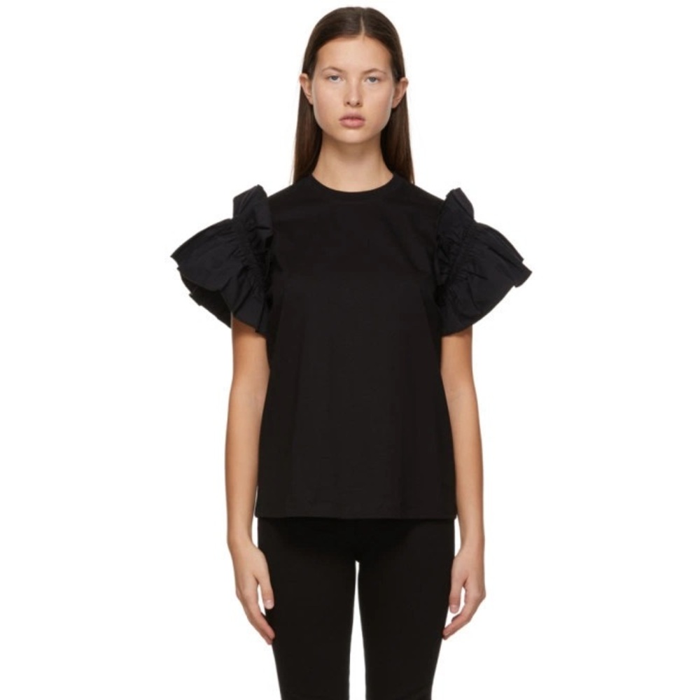 Victoria Beckham Black Ruffle Sleeve T-Shirt